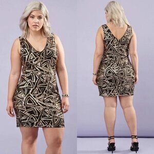 Forever21+ Sleeveless V-Neck Lace Sequin Party Dress Black Gold Women Size 2X